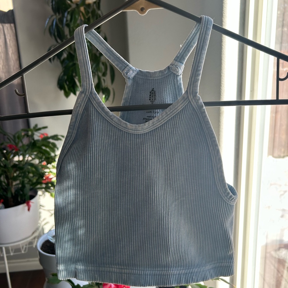 FP Movement by Free People Light Blue Ribbed Racerback Crop Tank